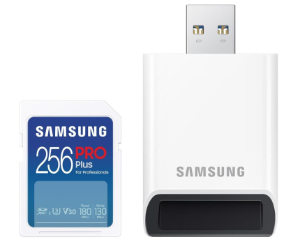Karta pamięci Samsung 256GB SDXC PRO Plus 180MB/s z czytnikiem (2023)